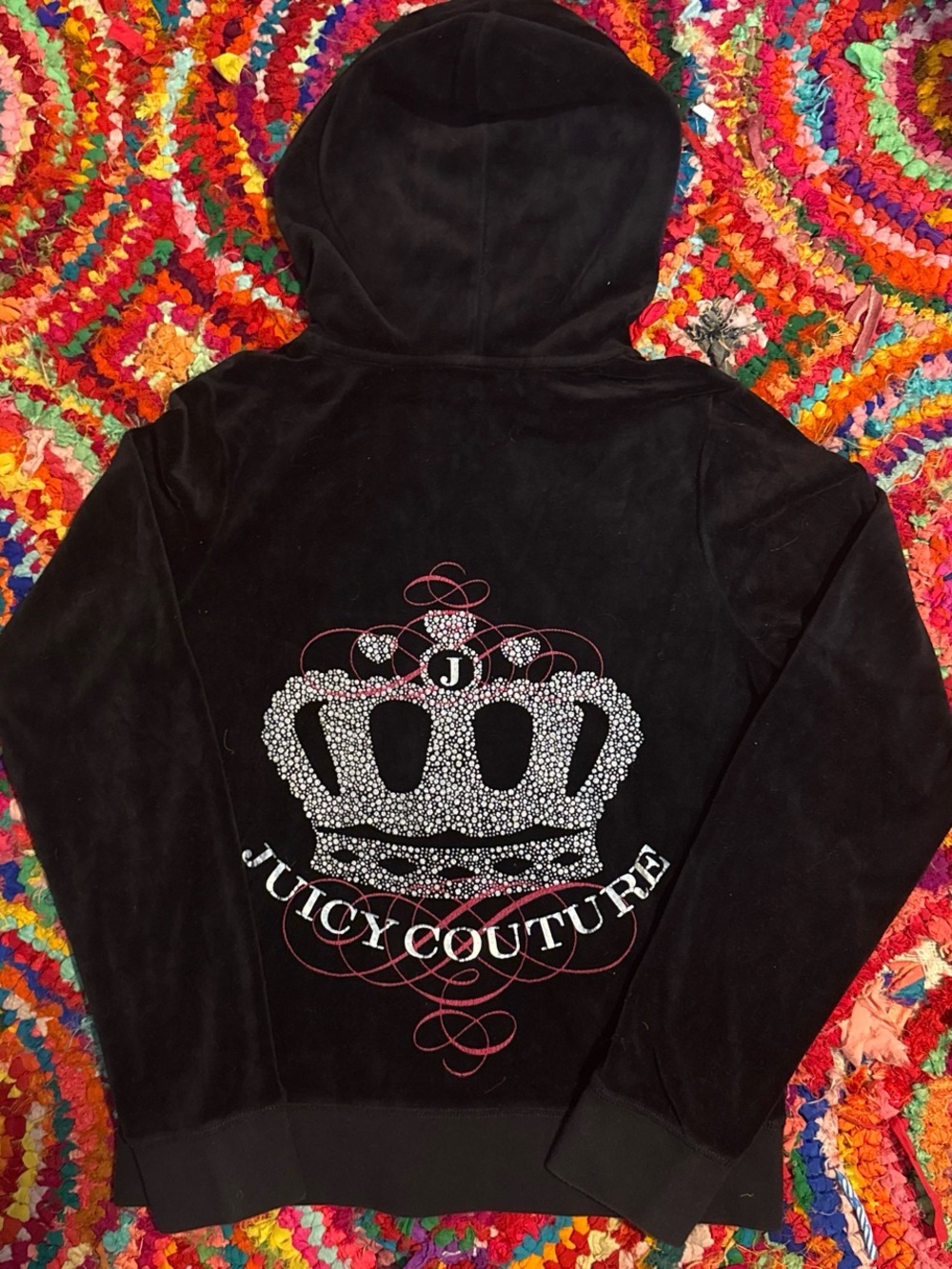 Juicy Couture Black Velour Rhinestone Crown Hoodie
